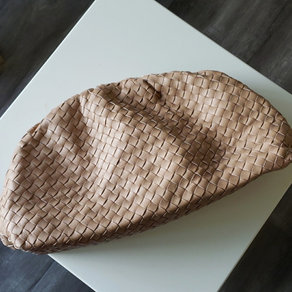 Beautiful Handmade Lambskin Woven Large Clutch (genuine leather), Beige Taupe